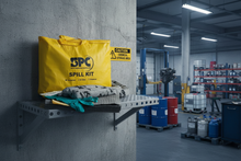 Load image into Gallery viewer, Spill kit with yellow bag, gloves, and absorbent pads on a white background