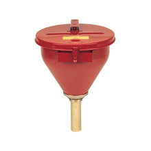 Load image into Gallery viewer, Justrite Steel Drum Funnel for Flammables, 6" Flame Arrester, Self-Closing Cover, 2" Bung, Red - 08207