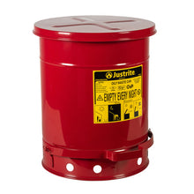 Load image into Gallery viewer, Justrite 10 Gallon, Oily Waste Can, Hands-Free, Self-Closing Cover, Red - 09300