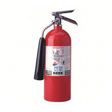 Load image into Gallery viewer, Kidde Pro 5 CD CO2 Fire Extinguisher 5 lb — red aluminum cylinder with black CO2 discharge horn and KIDDE Carbon Dioxide instruction label