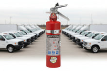 Load image into Gallery viewer, Red fire extinguisher with instructions on a white background