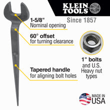 Load image into Gallery viewer, Klein Tools Spud Wrench 1-5/8-Inch Nominal Opening for Heavy Nut