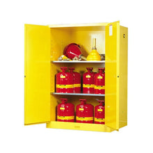 Load image into Gallery viewer, Justrite 90 Gallon, 2 Shelves, 2 Doors, Manual Close, Flammable Cabinet, Sure-Grip® EX, Yellow - 899000