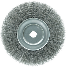Load image into Gallery viewer, Weiler 10" Narrow Face Crimped Wire Wheel, .014" Steel Fill, 1" Arbor Hole