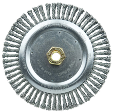 Load image into Gallery viewer, Weiler Dually 7" Root Pass Weld Cleaning Brush, .020" Steel Wire Fill, 5/8"-11 UNC Double-Hex Nut