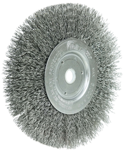 Load image into Gallery viewer, Weiler 6" Narrow Face Crimped Wire Wheel, .014" Steel Fill, 5/8"-1/2" Arbor Hole