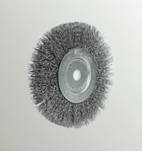 Load image into Gallery viewer, Weiler 6" Narrow Face Crimped Wire Wheel, .014" Steel Fill, 5/8"-1/2" Arbor Hole