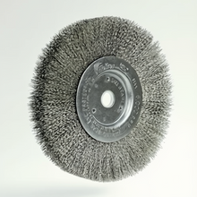 Load image into Gallery viewer, Weiler 6" Narrow Face Crimped Wire Wheel, .006" Stainless Steel Fill, 5/8"-1/2" Arbor Hole