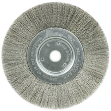 Load image into Gallery viewer, Weiler 6" Narrow Face Crimped Wire Wheel, .006" Stainless Steel Fill, 5/8"-1/2" Arbor Hole