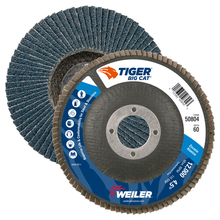 Load image into Gallery viewer, Weiler 4-1/2" Big Cat Abrasive Flap Disc, Flat (TY27), Phenolic Backing, 60Z, 7/8" Arbor Hole