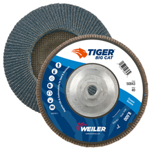 Load image into Gallery viewer, Weiler 7" Big Cat Abrasive Flap Disc, Flat (TY27), Phenolic Backing, 40Z, 5/8"-11 UNC Nut