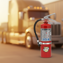Load image into Gallery viewer, Red fire extinguisher with visible brand logo on a white background