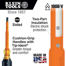 Load image into Gallery viewer, Klein Tools Insulated Screwdriver 3/32-Inch Cabinet 3-Inch Round Shank