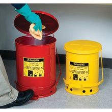 Load image into Gallery viewer, Justrite 10 Gallon, Oily Waste Can, Hands-Free, Self-Closing Cover, Red - 09300

