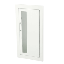 Load image into Gallery viewer, JL Industries Ambassador 1015V10 fully recessed white steel fire extinguisher cabinet with 3/8 in flat trim, vertical duo clear acrylic door and pull handle
