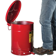 Load image into Gallery viewer, Justrite 10 Gallon, Oily Waste Can, Hands-Free, Self-Closing Cover, Red - 09300
