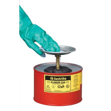 Load image into Gallery viewer, Justrite 2 Quart Steel Plunger Dispensing Can, Perforated Pan Screen Serves as Flame Arrester, Red - 10208
