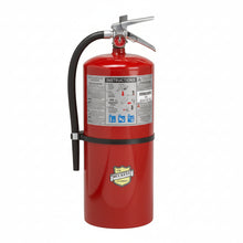 Load image into Gallery viewer, Buckeye 12120 20lb Portable Fire Extinguisher label with specifications and features on a red background

