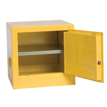 Load image into Gallery viewer, Eagle Manufacturing 2 Gallon Fire Cabinet 1 Shelf 1 Door Manual Close Bench Top Yellow (view 2 of 4)
