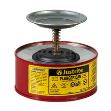 Load image into Gallery viewer, Justrite 1 Quart Steel Plunger Dispensing Can, Perforated Pan Screen Serves as Flame Arrester, Red - 10108
