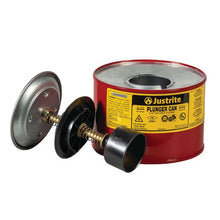 Load image into Gallery viewer, Justrite 2 Quart Steel Plunger Dispensing Can, Perforated Pan Screen Serves as Flame Arrester, Red - 10208
