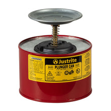 Load image into Gallery viewer, Justrite 2 Quart Steel Plunger Dispensing Can, Perforated Pan Screen Serves as Flame Arrester, Red - 10208
