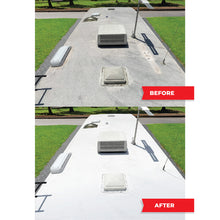 Load image into Gallery viewer, RV roof before and after coating with the AMES Research RV Roof Coating Kit
