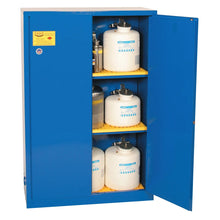Load image into Gallery viewer, Eagle Manufacturing 45 Gallon 2 Door 2 Shelves Manual Close Metal Corrosive Safety Cabinet Blue (view 2 of 3)
