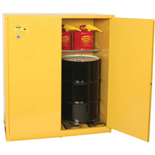 Load image into Gallery viewer, Eagle Manufacturing 110 Gallon 2 Drum Vertical 1 Shelf 2 Door Manual Close Safety Cabinet Yellow (view 2 of 4)
