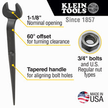 Load image into Gallery viewer, Klein Tools Spud Wrench 1-1/8-Inch Nominal Opening for Regular Nut
