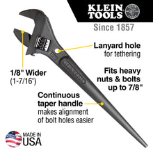 Load image into Gallery viewer, Klein Tools Adjustable Spud Wrench 10-Inch 1-7/16-Inch Tether Hole
