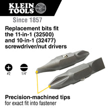 Load image into Gallery viewer, Klein Tools 32483 Bit #2 Phillips 1/4-Inch Slotted 2-Pack
