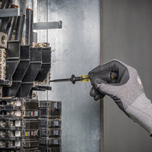 Load image into Gallery viewer, Hand wearing a gray glove using a screwdriver on an electrical panel.

