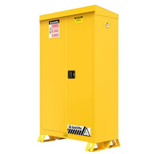 Load image into Gallery viewer, Justrite 45 Gallon, 2 Shelves, Self Close Doors, Outdoor Flammable Storage Cabinet, Yellow - 814520
