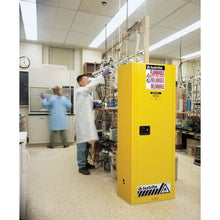 Load image into Gallery viewer, Justrite Sure-Grip® EX Slimline Flammable Safety Cabinet, 22 gallon, 1 manual close doors, Yellow
