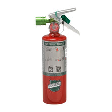 Load image into Gallery viewer, Red fire extinguisher with green nozzle on a white background
