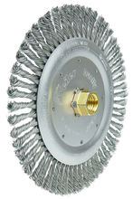 Load image into Gallery viewer, Weiler Dually 7" Root Pass Weld Cleaning Brush, .020" Steel Wire Fill, 5/8"-11 UNC Double-Hex Nut
