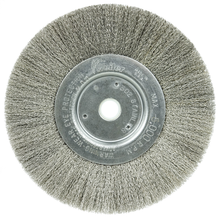 Load image into Gallery viewer, Weiler 6" Narrow Face Crimped Wire Wheel, .006" Stainless Steel Fill, 5/8"-1/2" Arbor Hole
