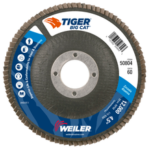Load image into Gallery viewer, Weiler 4-1/2" Big Cat Abrasive Flap Disc, Flat (TY27), Phenolic Backing, 60Z, 7/8" Arbor Hole
