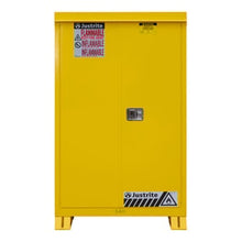Load image into Gallery viewer, Justrite 45 Gallon, 2 Shelves, Self Close Doors, Outdoor Flammable Storage Cabinet, Yellow - 814520
