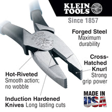 Load image into Gallery viewer, Klein Tools Lineman's High-Leverage Pliers 9.33 in OAL 0.781 in Side Cutting Length Plastic-Dipped Handles
